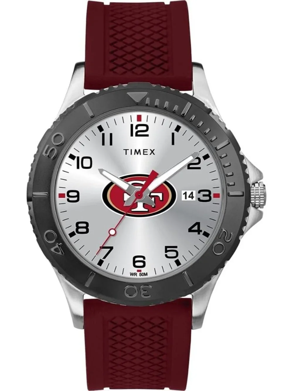 Men's Silver Red Rubber Band Analog NFL Gamer San Francisco Luminant Round Watch
